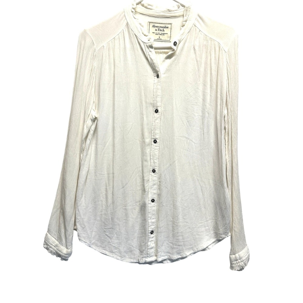 Abercrombie and Fitch LS Women Gauzy Button Up White Blouse Ruffle Collar